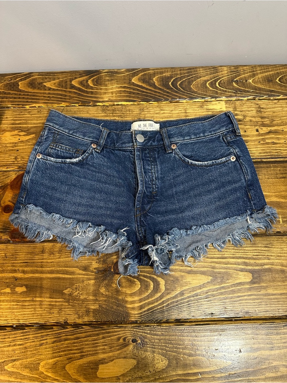 We The Free People Ocean Blue Soft & Relaxed Cutoff Frayed Denim Shorts SZ 25
